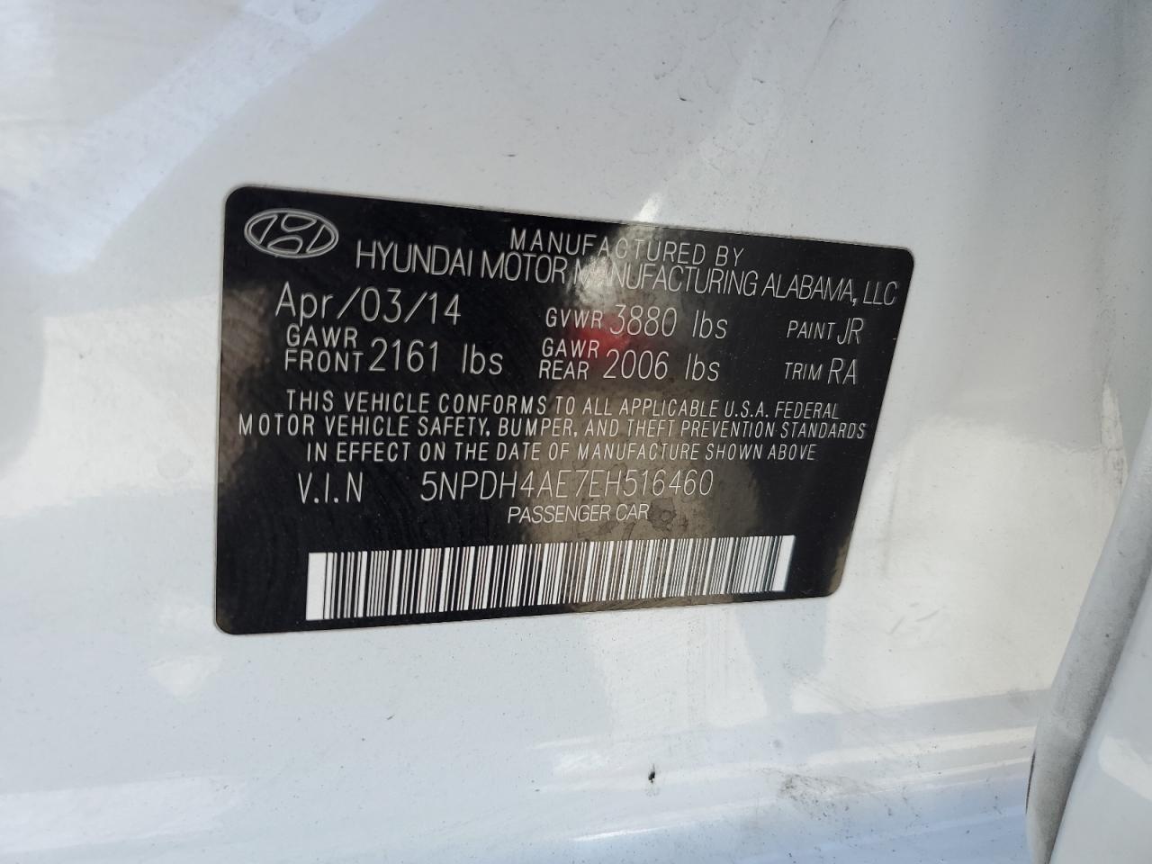 5NPDH4AE7EH516460 2014 Hyundai Elantra Se