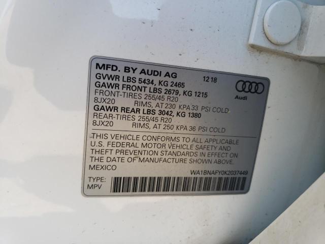 2019 Audi Q5 Premium Plus VIN: WA1BNAFY0K2037449 Lot: 54751784