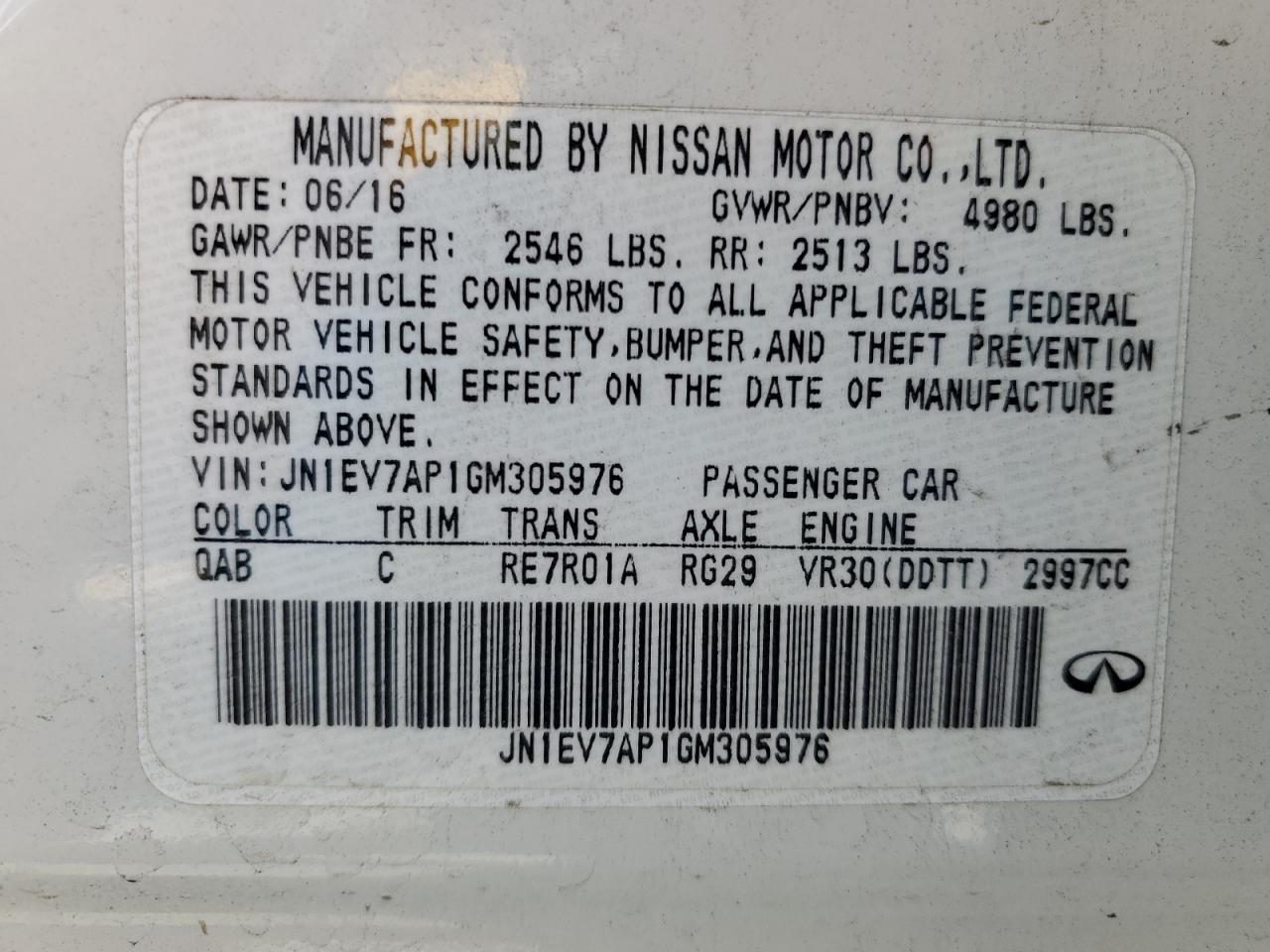 JN1EV7AP1GM305976 2016 Infiniti Q50 Premium