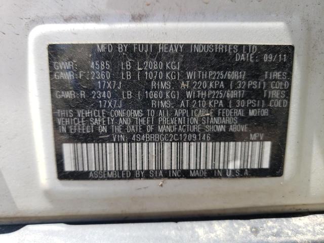 2012 Subaru Outback 2.5I Premium VIN: 4S4BRBGC2C1209146 Lot: 54848504