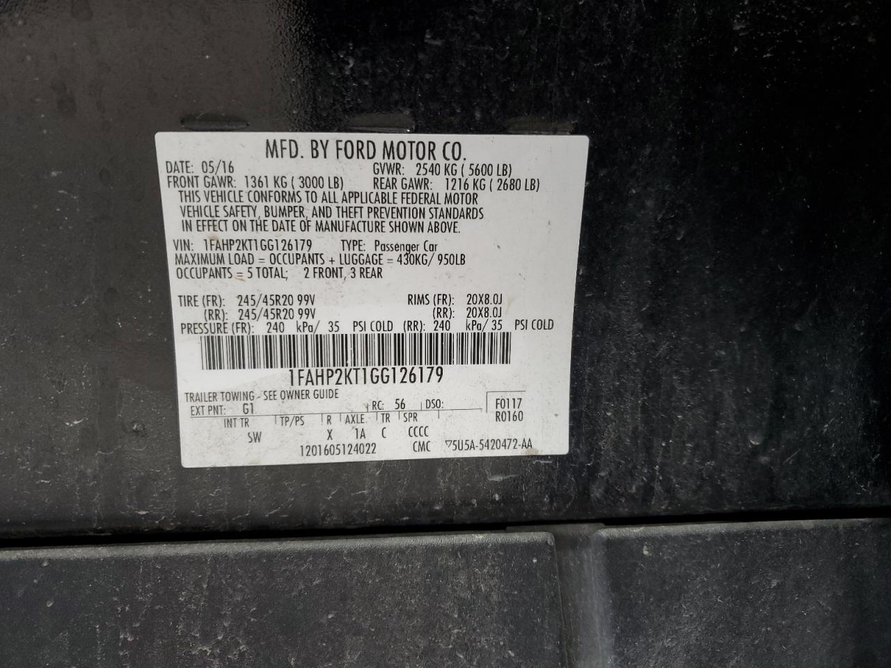 1FAHP2KT1GG126179 2016 Ford Taurus Sho