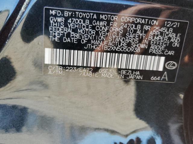 2022 Lexus Is 350 F-Sport VIN: JTHGZ1B2XN5050938 Lot: 55960854