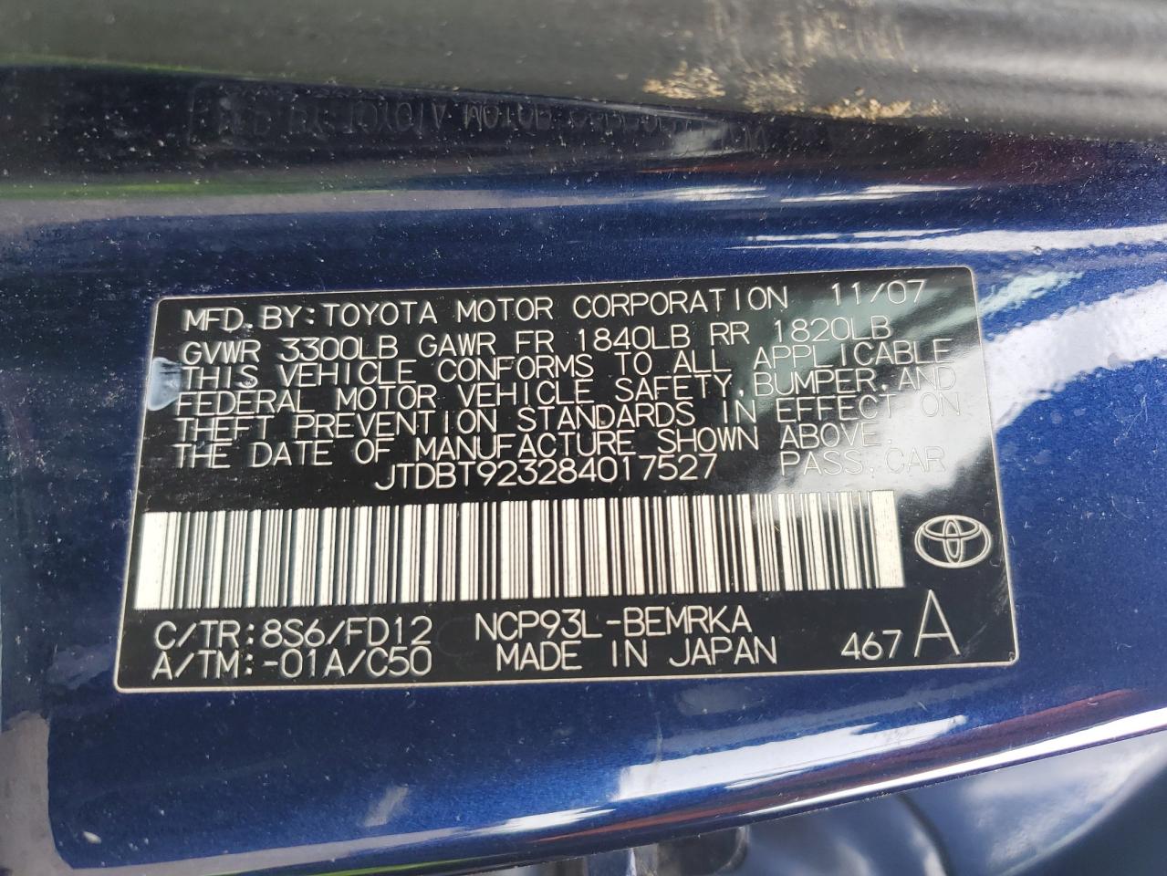 JTDBT923284017527 2008 Toyota Yaris