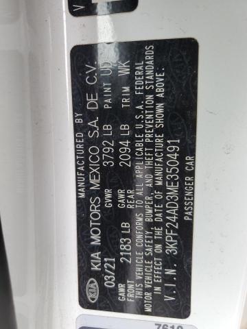 2021 Kia Forte Fe VIN: 3KPF24AD3ME350491 Lot: 53568654