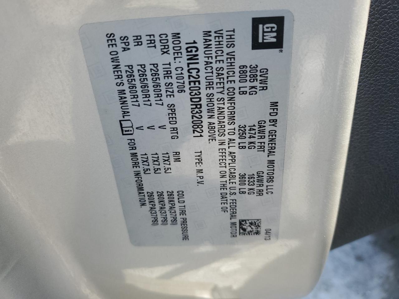 1GNLC2E03DR320821 2013 Chevrolet Tahoe Police