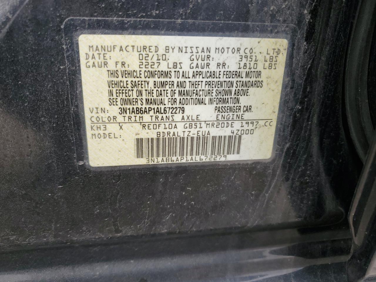 3N1AB6AP1AL672279 2010 Nissan Sentra 2.0