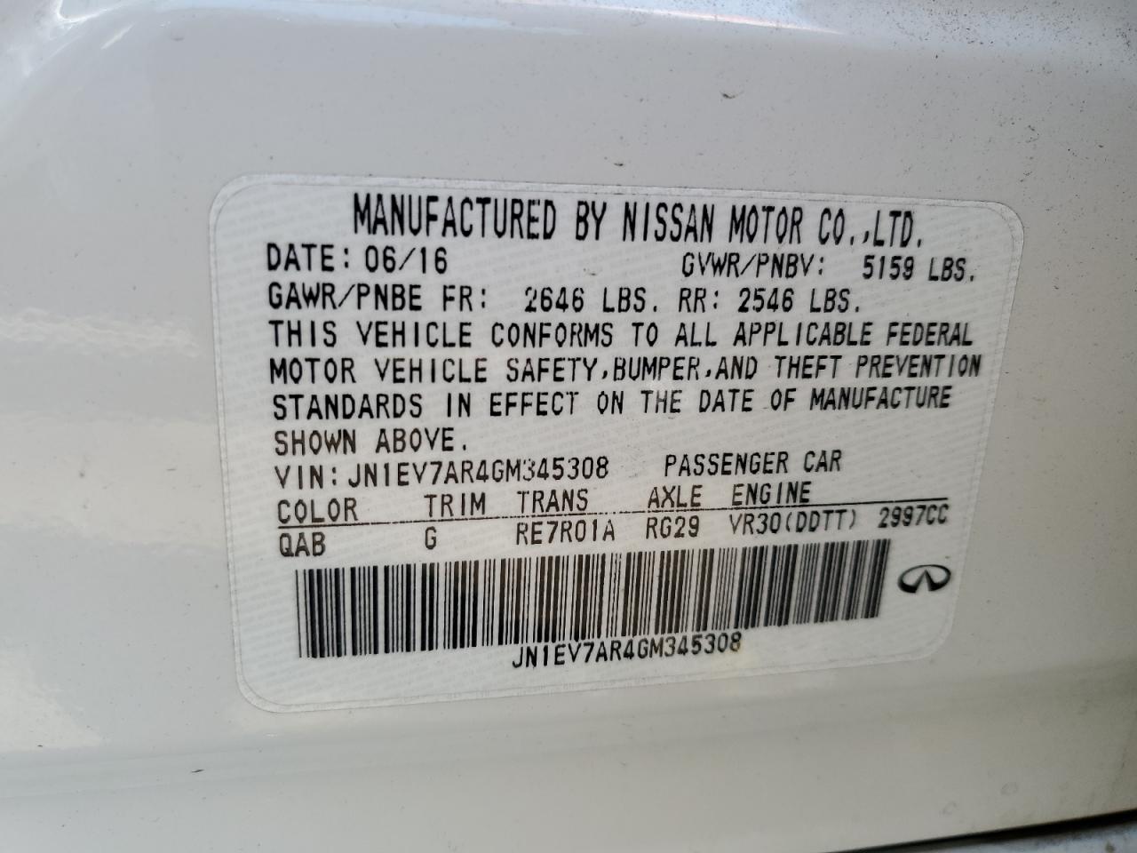 JN1EV7AR4GM345308 2016 Infiniti Q50 Premium