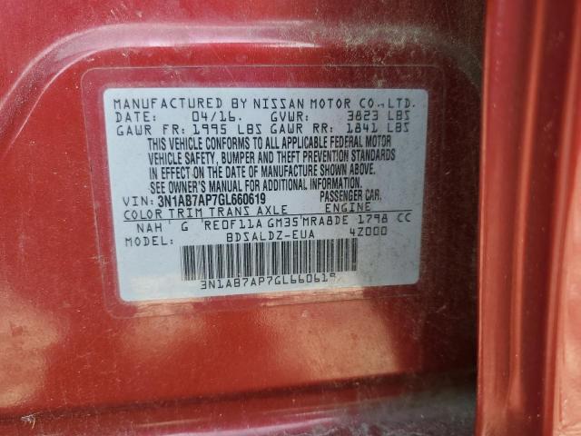 2016 Nissan Sentra S VIN: 3N1AB7AP7GL660619 Lot: 56189574