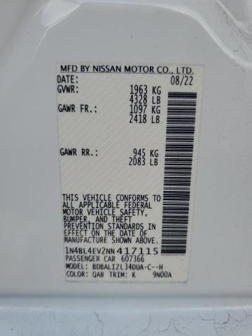 2022 Nissan Altima Sl VIN: 1N4BL4EV2NN417115 Lot: 54541814