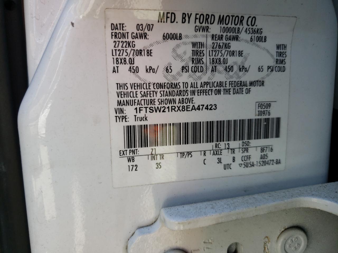 1FTSW21RX8EA47423 2008 Ford F250 Super Duty