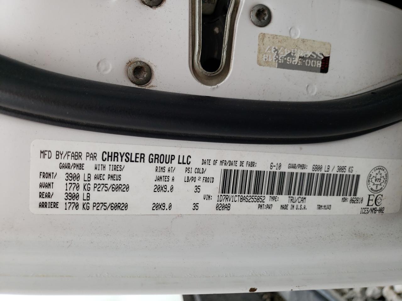 1D7RV1CT8AS255852 2010 Dodge Ram 1500