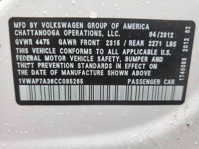 2012 Volkswagen Passat S VIN: 1VWAP7A36CC085265 Lot: 54879404