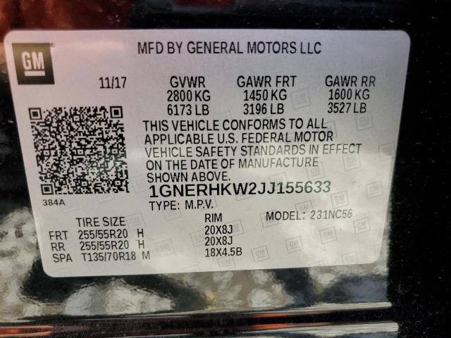 2018 Chevrolet Traverse Lt VIN: 1GNERHKW2JJ155633 Lot: 54956424