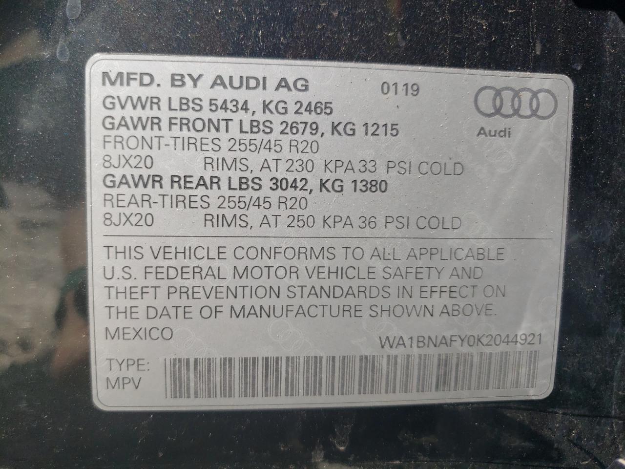 WA1BNAFY0K2044921 2019 Audi Q5 Premium Plus