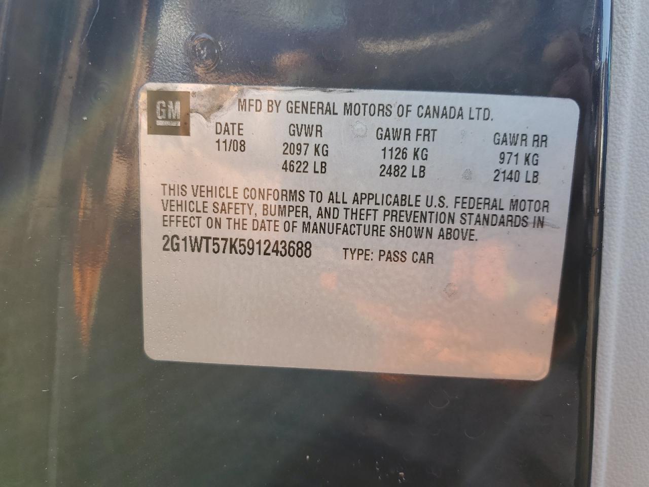 2G1WT57K591243688 2009 Chevrolet Impala 1Lt