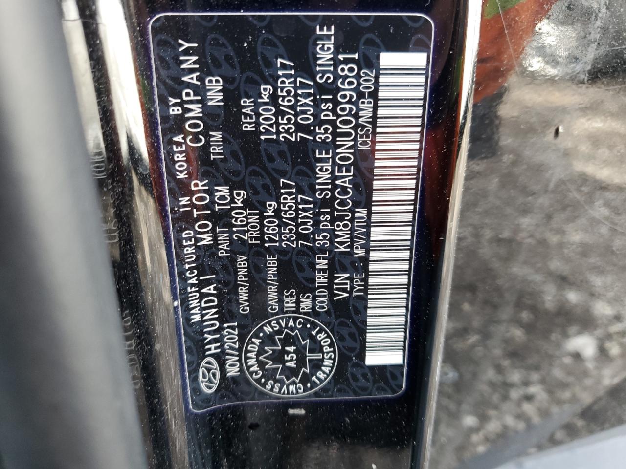 KM8JCCAE0NU099681 2022 Hyundai Tucson Sel