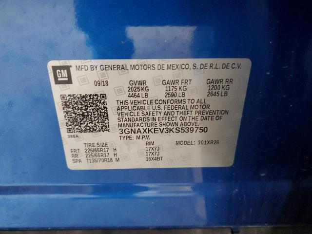 2019 Chevrolet Equinox Lt VIN: 3GNAXKEV3KS539750 Lot: 54894054