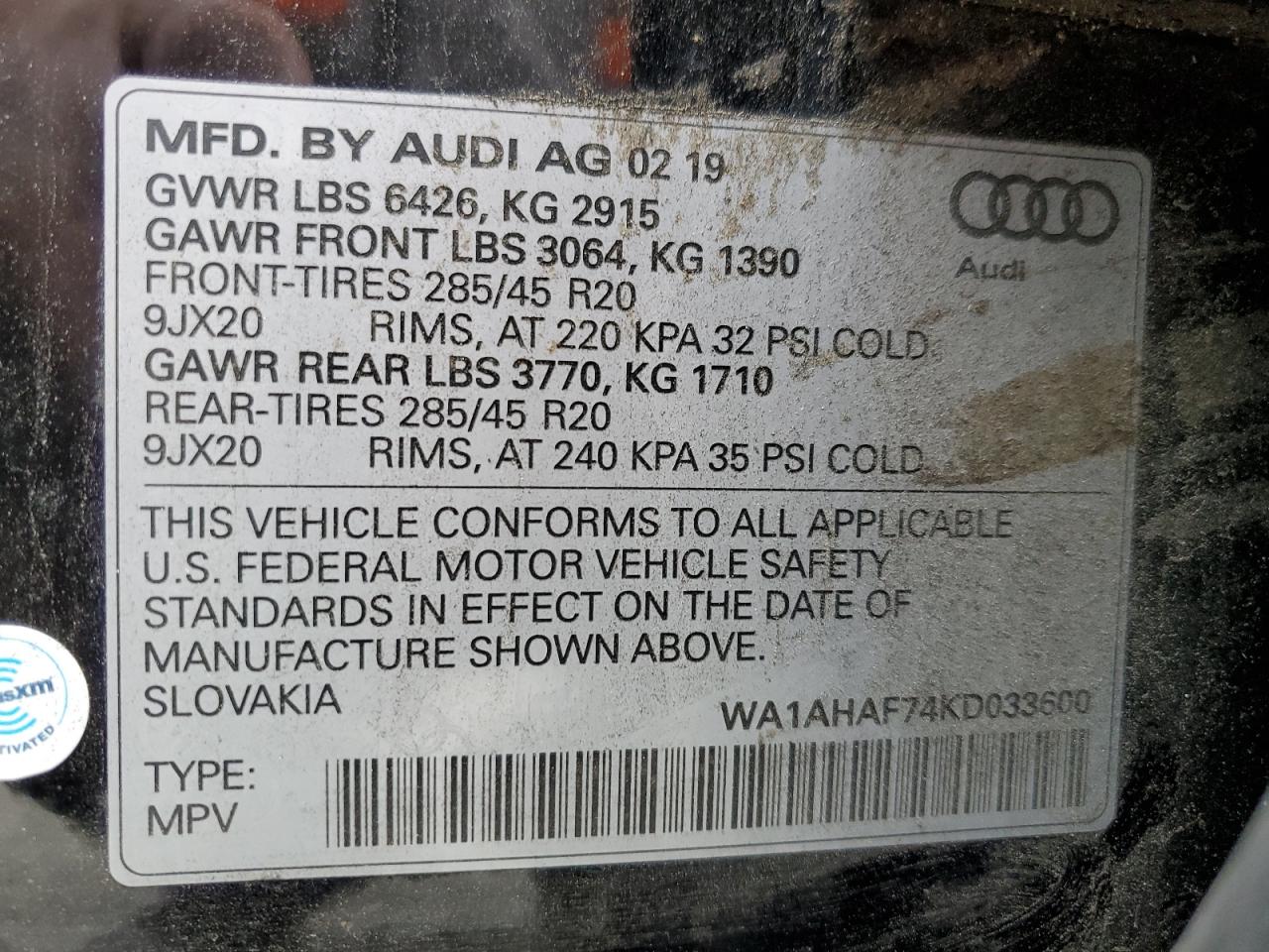 WA1AHAF74KD033600 2019 Audi Q7 Premium