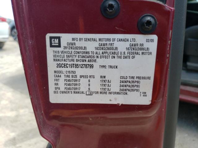 2005 Chevrolet Silverado C1500 VIN: 2GCEC19T851278799 Lot: 53222364