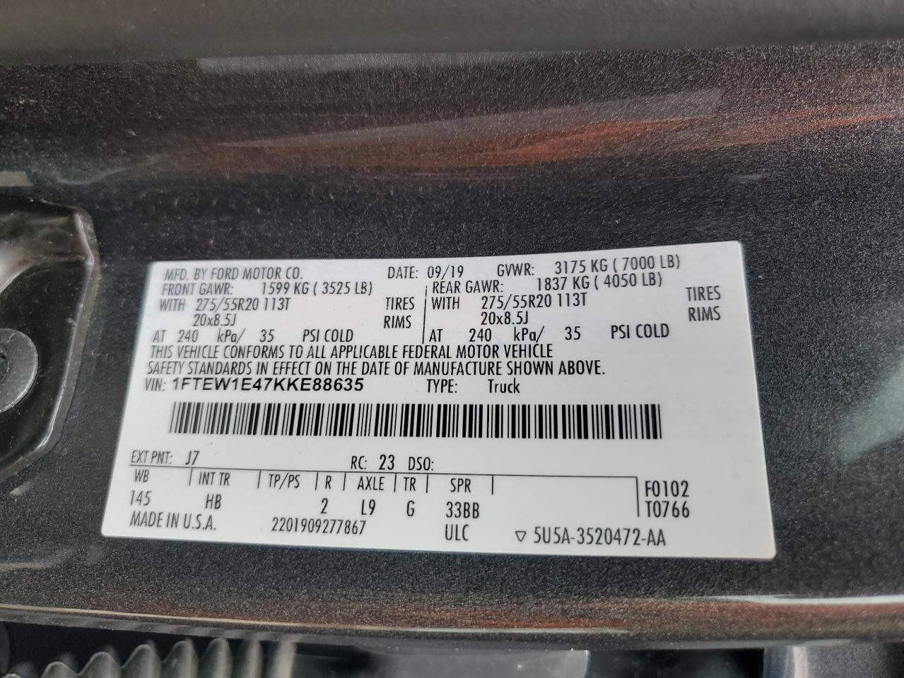 1FTEW1E47KKE88635 2019 Ford F150 Supercrew