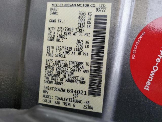 2022 Nissan Rogue Sl VIN: 5N1BT3CA2NC694021 Lot: 56323854