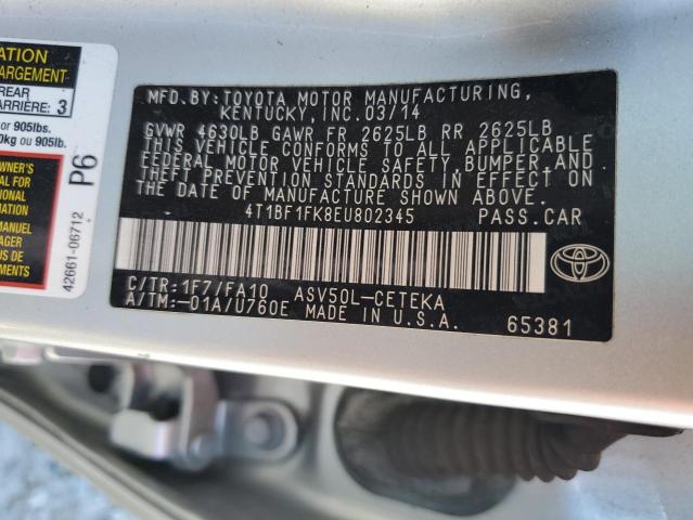 2014 Toyota Camry L VIN: 4T1BF1FK8EU802345 Lot: 52638184