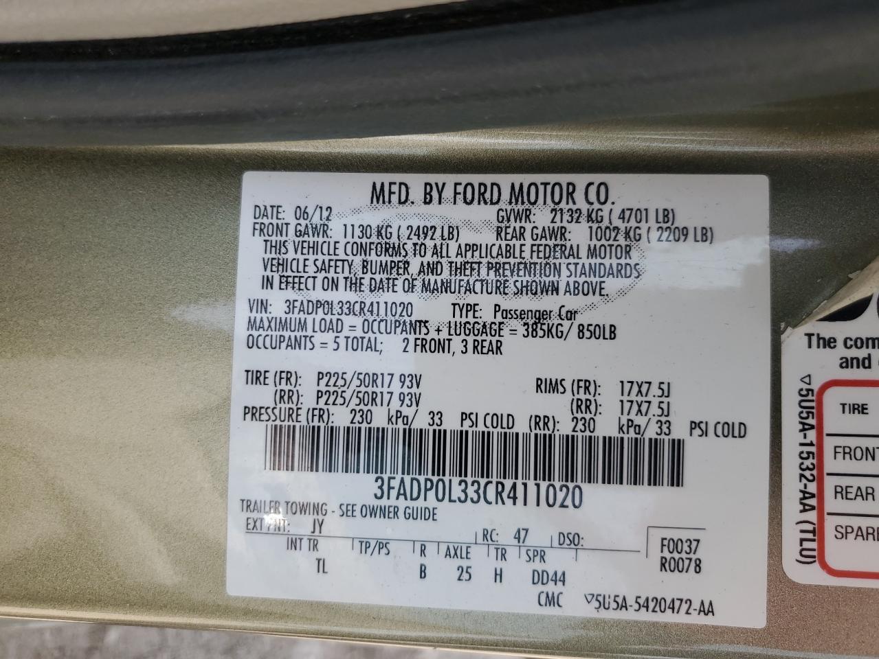 3FADP0L33CR411020 2012 Ford Fusion Hybrid