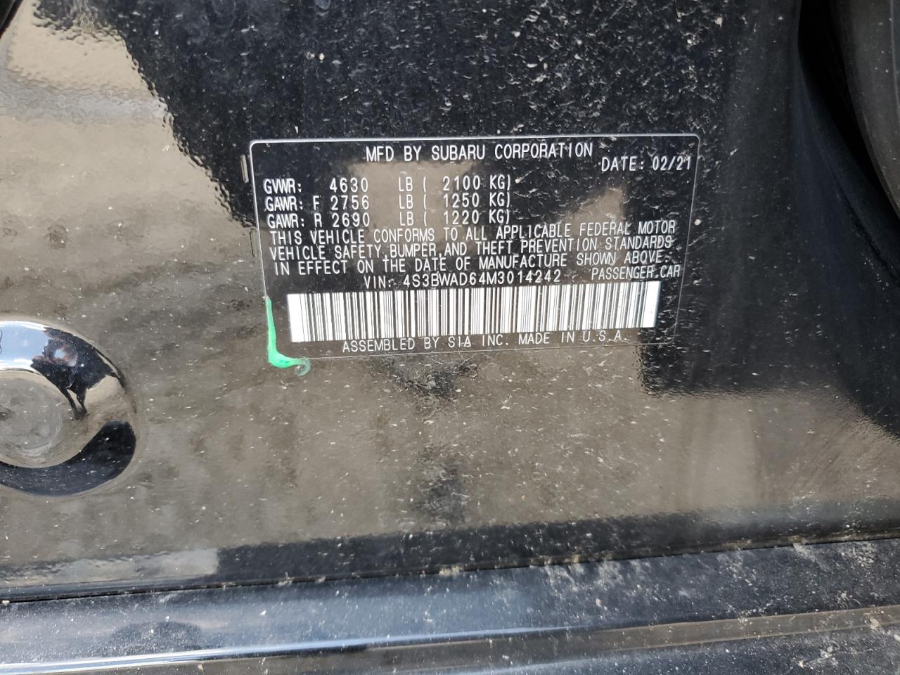 4S3BWAD64M3014242 2021 Subaru Legacy Premium