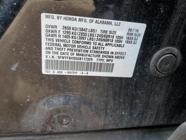 2016 HONDA PILOT EXL - 5FNYF6H55GB117329