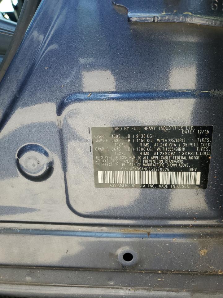 4S4BSANC5G3270826 2016 Subaru Outback 2.5I Limited