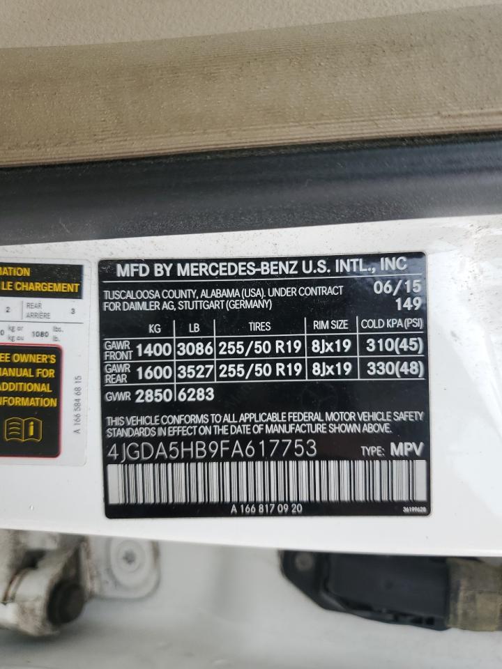 4JGDA5HB9FA617753 2015 Mercedes-Benz Ml 350 4Matic