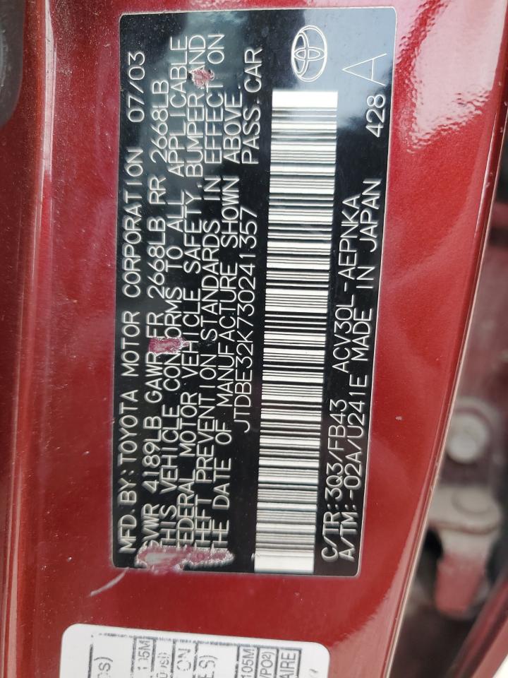 JTDBE32K730241357 2003 Toyota Camry Le