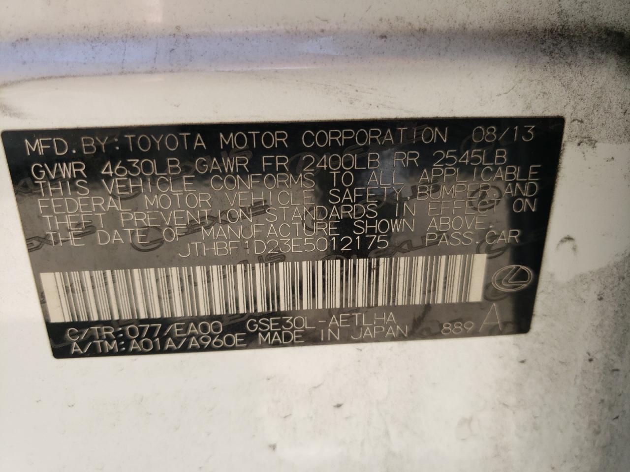 JTHBF1D23E5012175 2014 Lexus Is 250