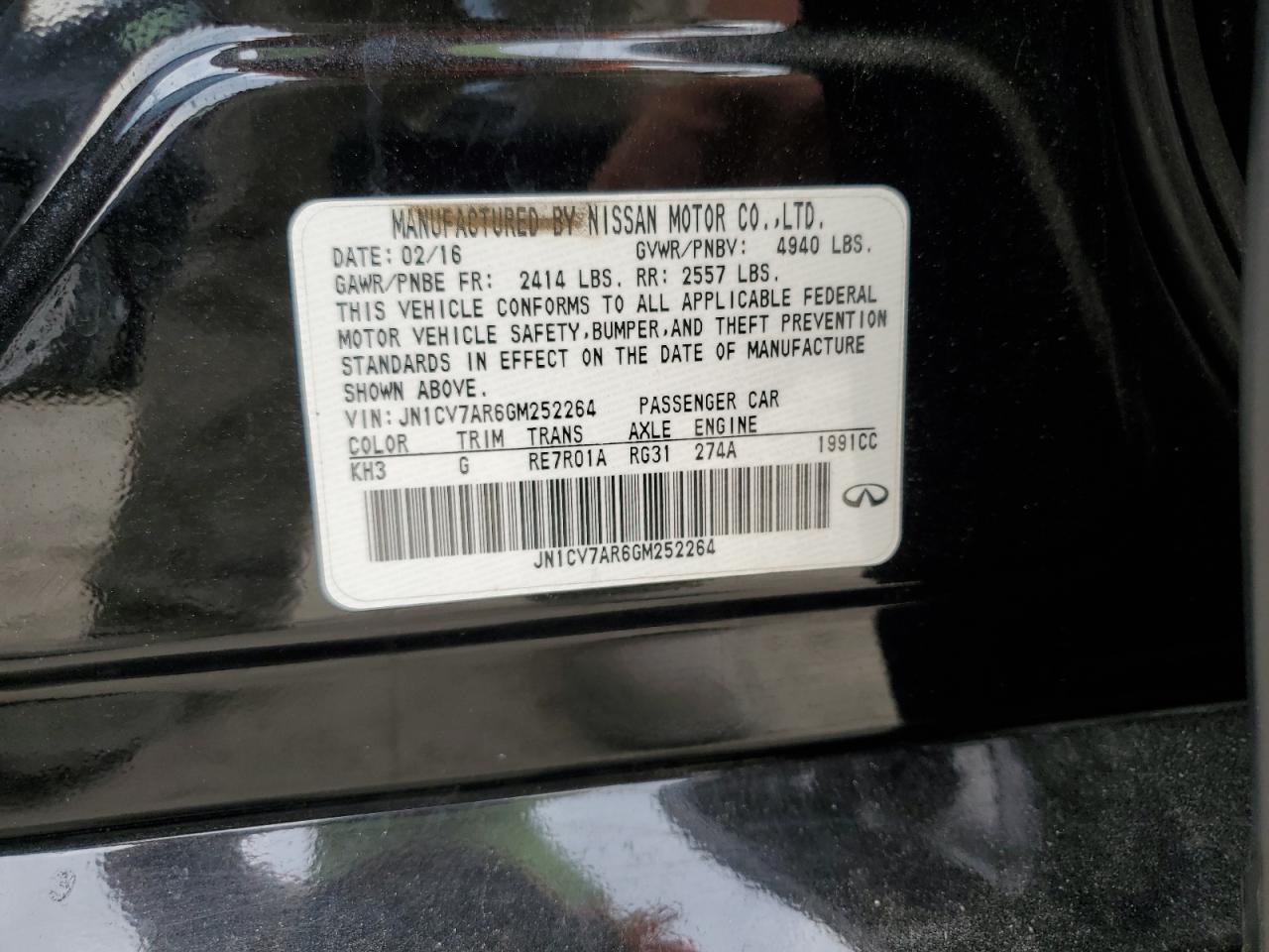 JN1CV7AR6GM252264 2016 Infiniti Q50 Base