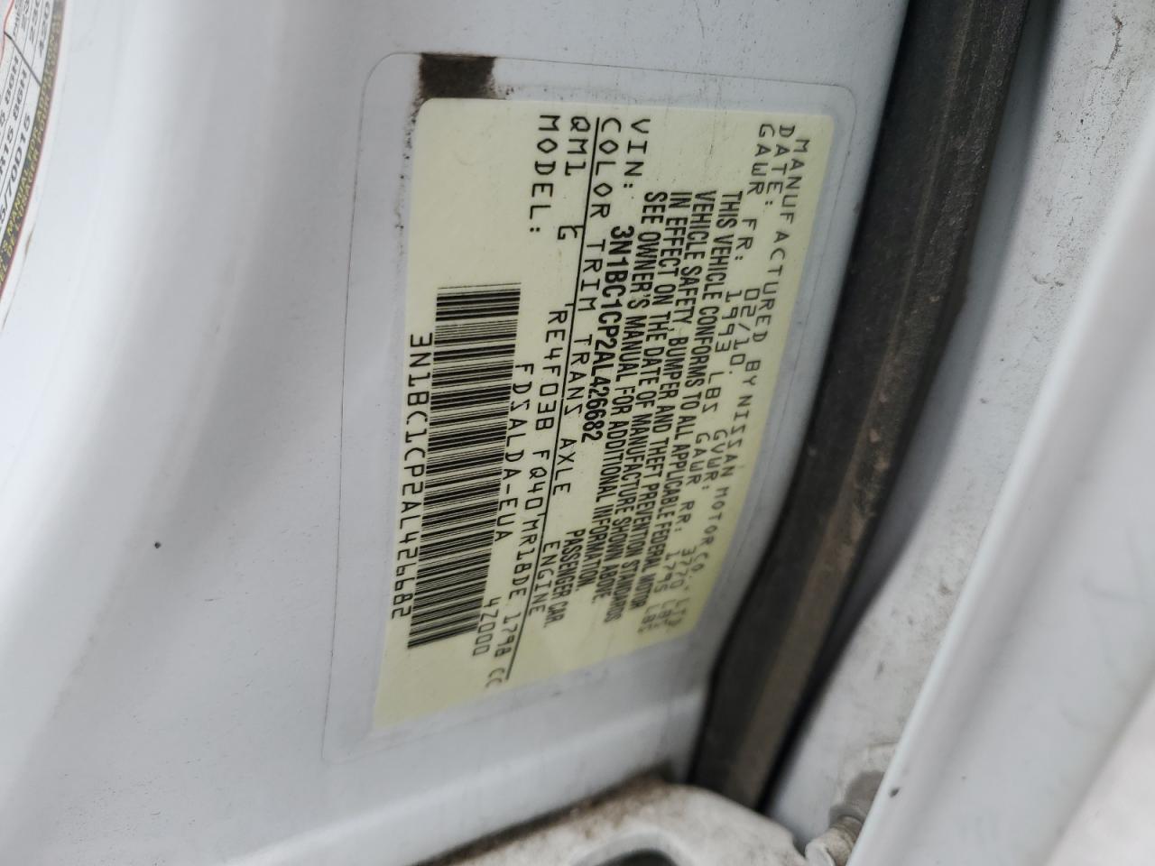 3N1BC1CP2AL426682 2010 Nissan Versa S