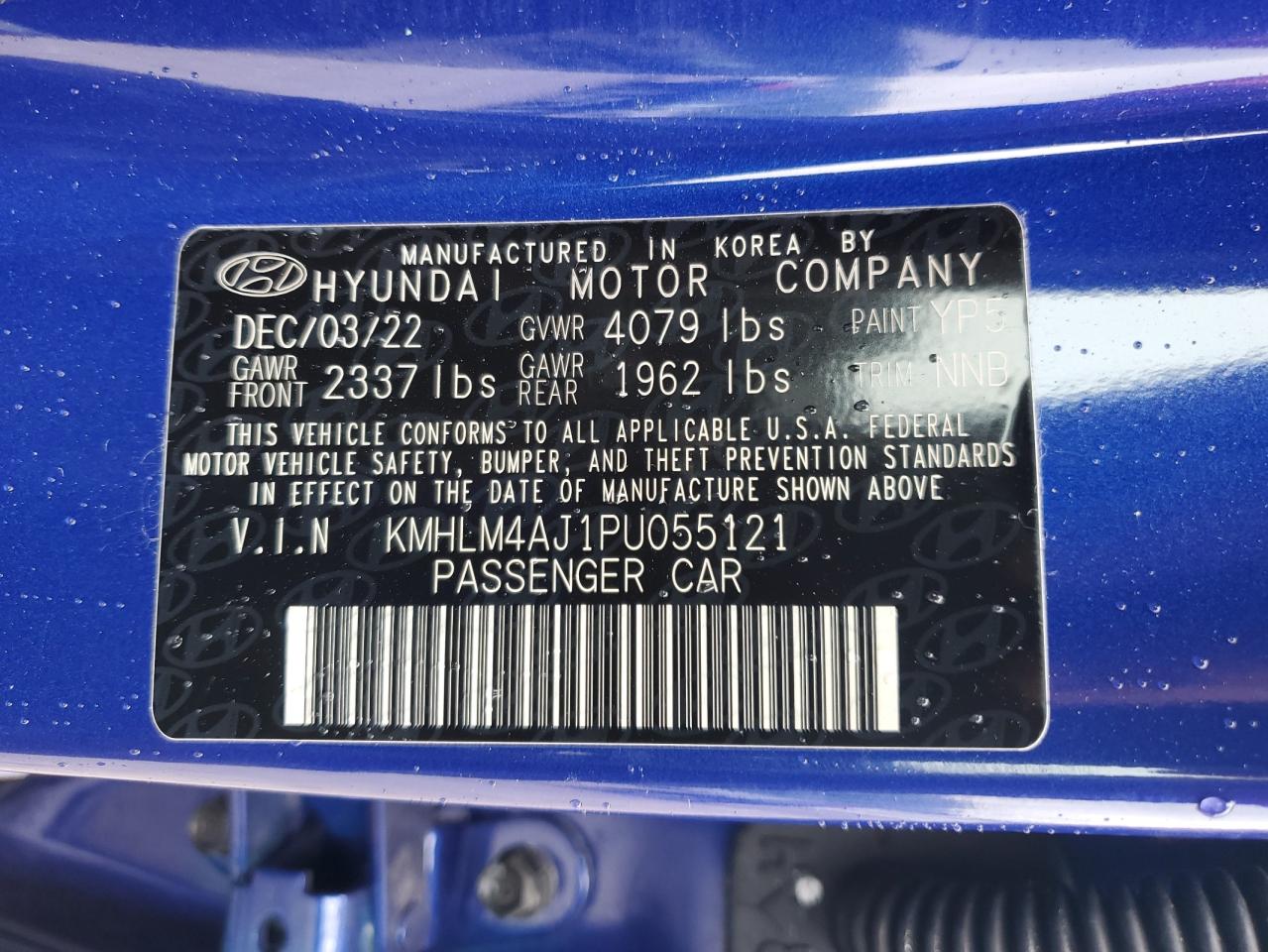 KMHLM4AJ1PU055121 2023 Hyundai Elantra Blue