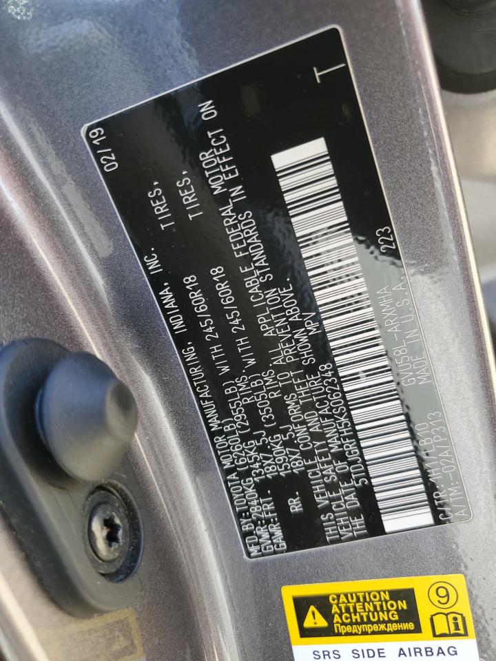 5TDJGRFH5KS062348 2019 Toyota Highlander Hybrid