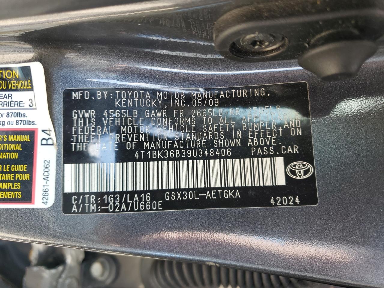 4T1BK36B39U348406 2009 Toyota Avalon Xl