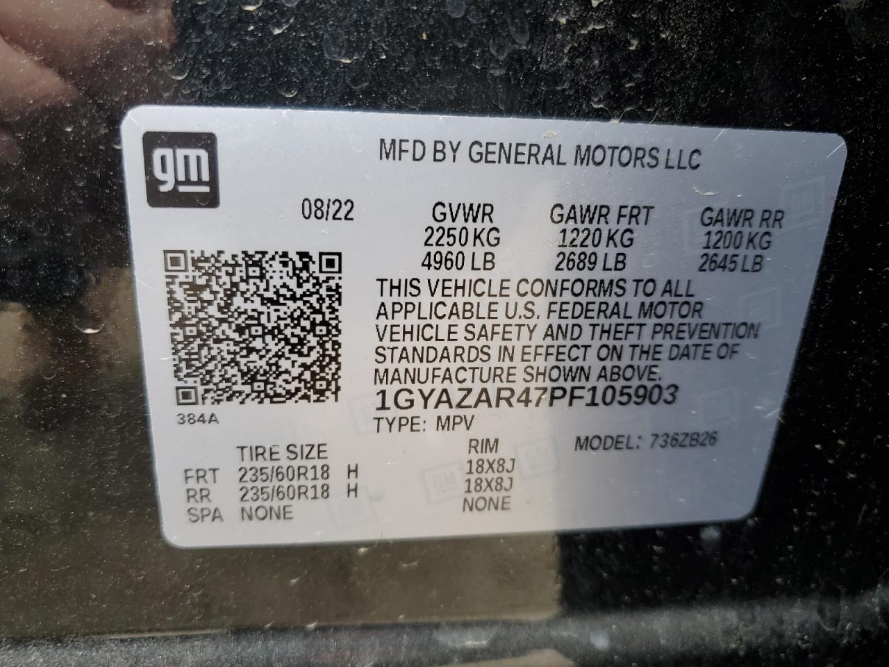 1GYAZAR47PF105903 2023 Cadillac Xt4 Luxury