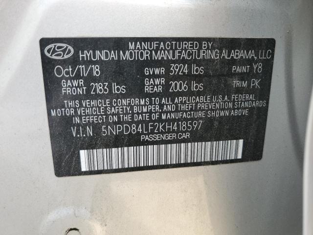 2019 Hyundai Elantra Sel VIN: 5NPD84LF2KH418597 Lot: 55602334