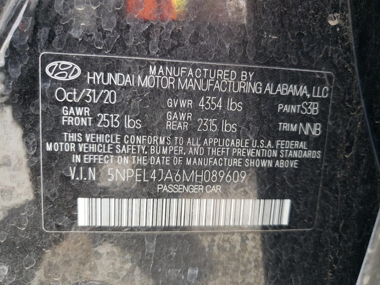 5NPEL4JA6MH089609 2021 Hyundai Sonata Sel