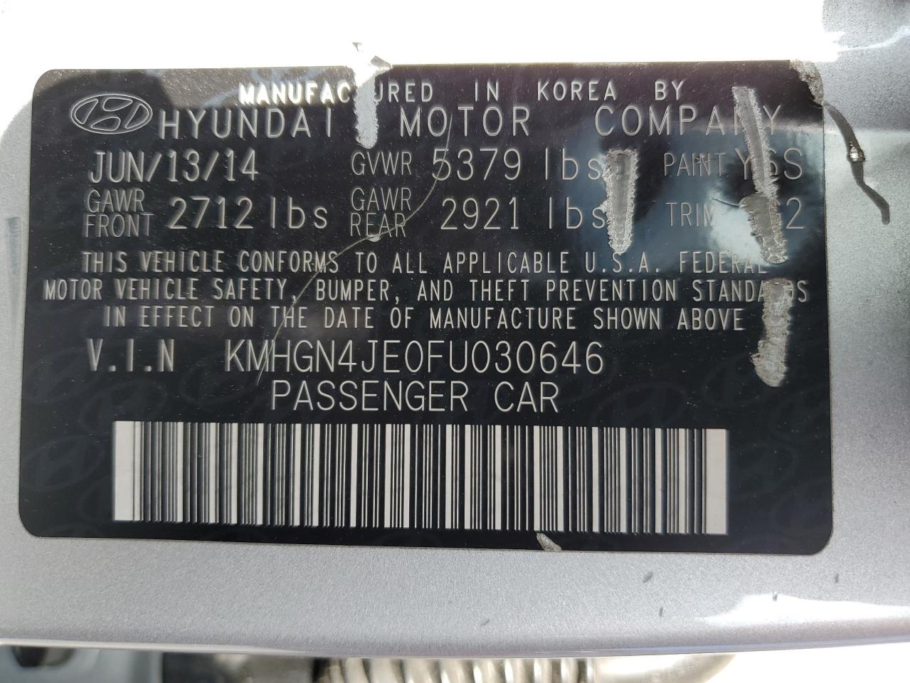 KMHGN4JE0FU030646 2015 Hyundai Genesis 3.8L