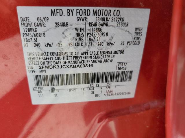 2010 Ford Edge Sel VIN: 2FMDK3JCXABA00816 Lot: 55514944