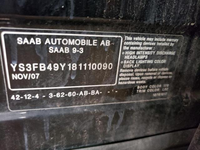 2008 Saab 9-3 2.0T VIN: YS3FB49Y181110090 Lot: 57117294