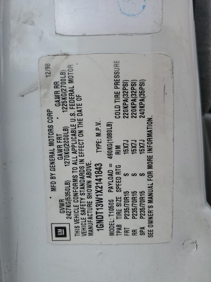 1GNDT13W1X2141843 1999 Chevrolet Blazer