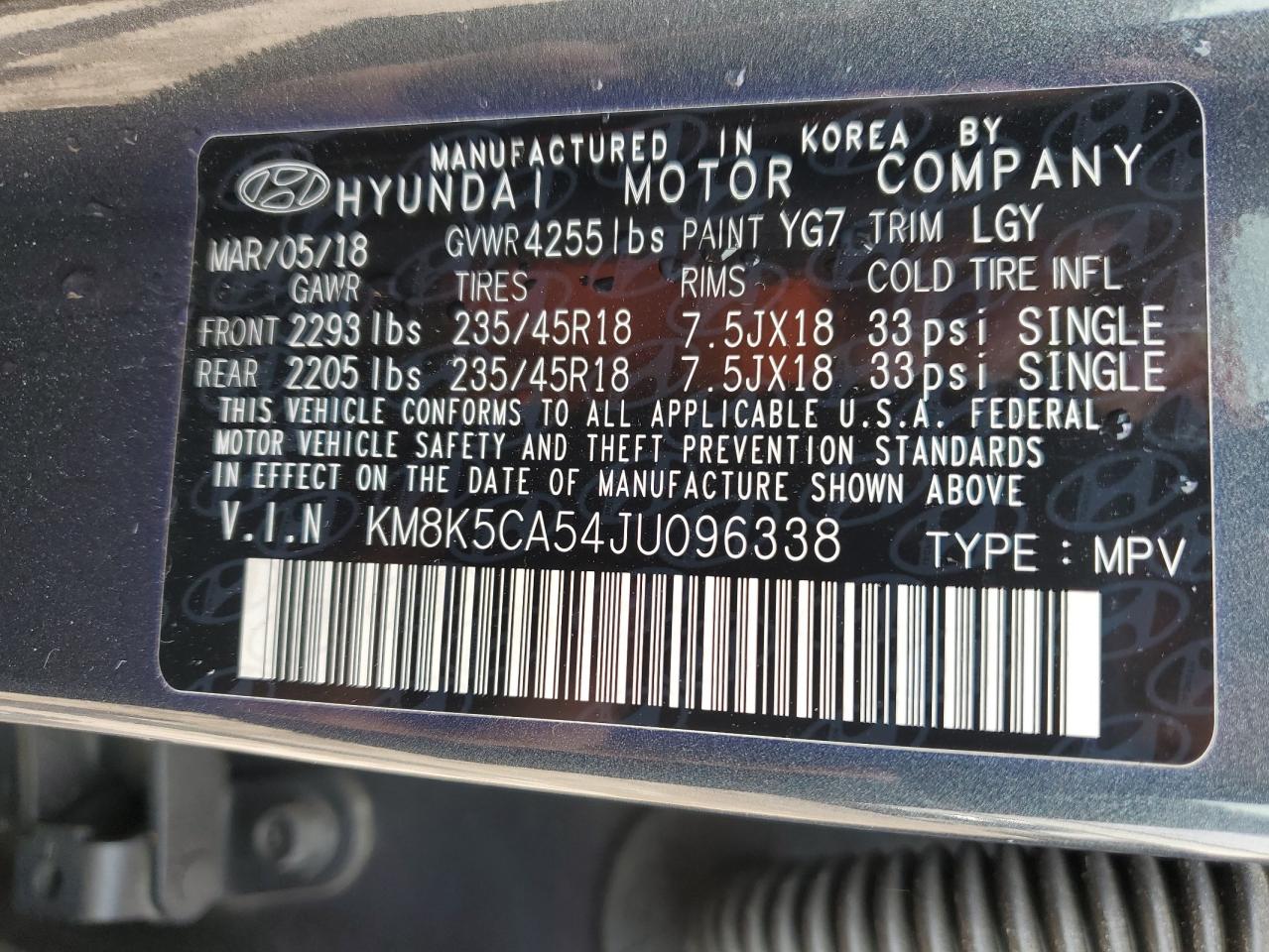 KM8K5CA54JU096338 2018 Hyundai Kona Ultimate