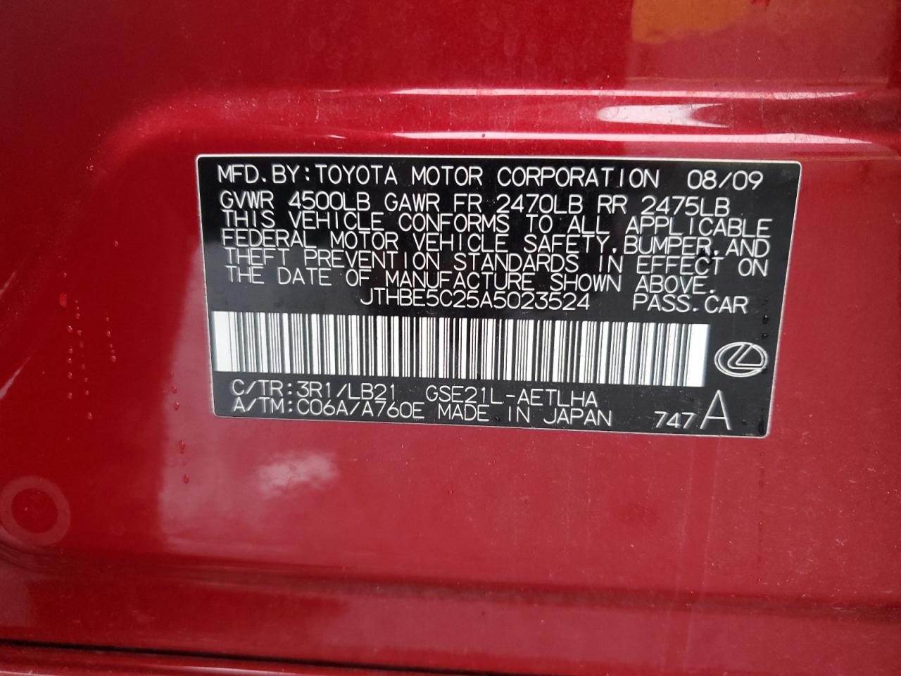 JTHBE5C25A5023524 2010 Lexus Is 350
