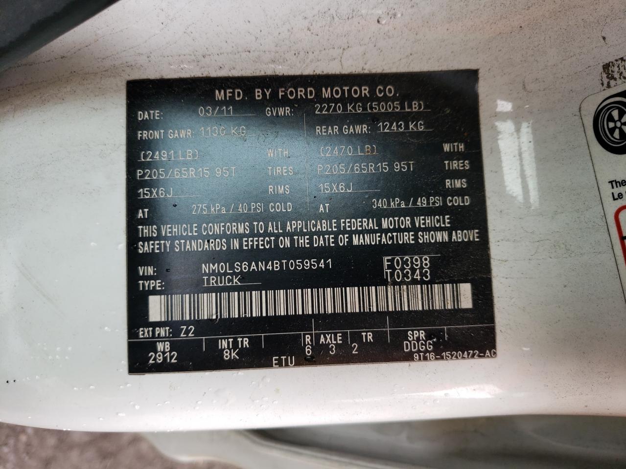 NM0LS6AN4BT059541 2011 Ford Transit Connect Xl