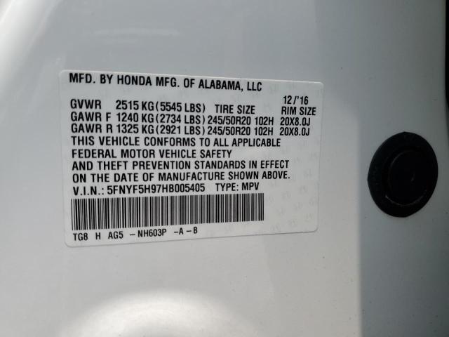 2017 Honda Pilot Touring VIN: 5FNYF5H97HB005405 Lot: 55882574