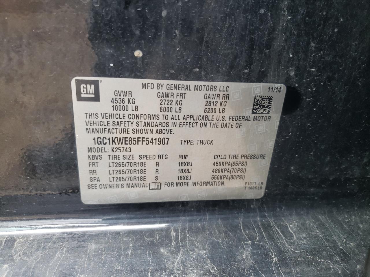 1GC1KWE85FF541907 2015 Chevrolet Silverado K2500 Heavy Duty Ltz